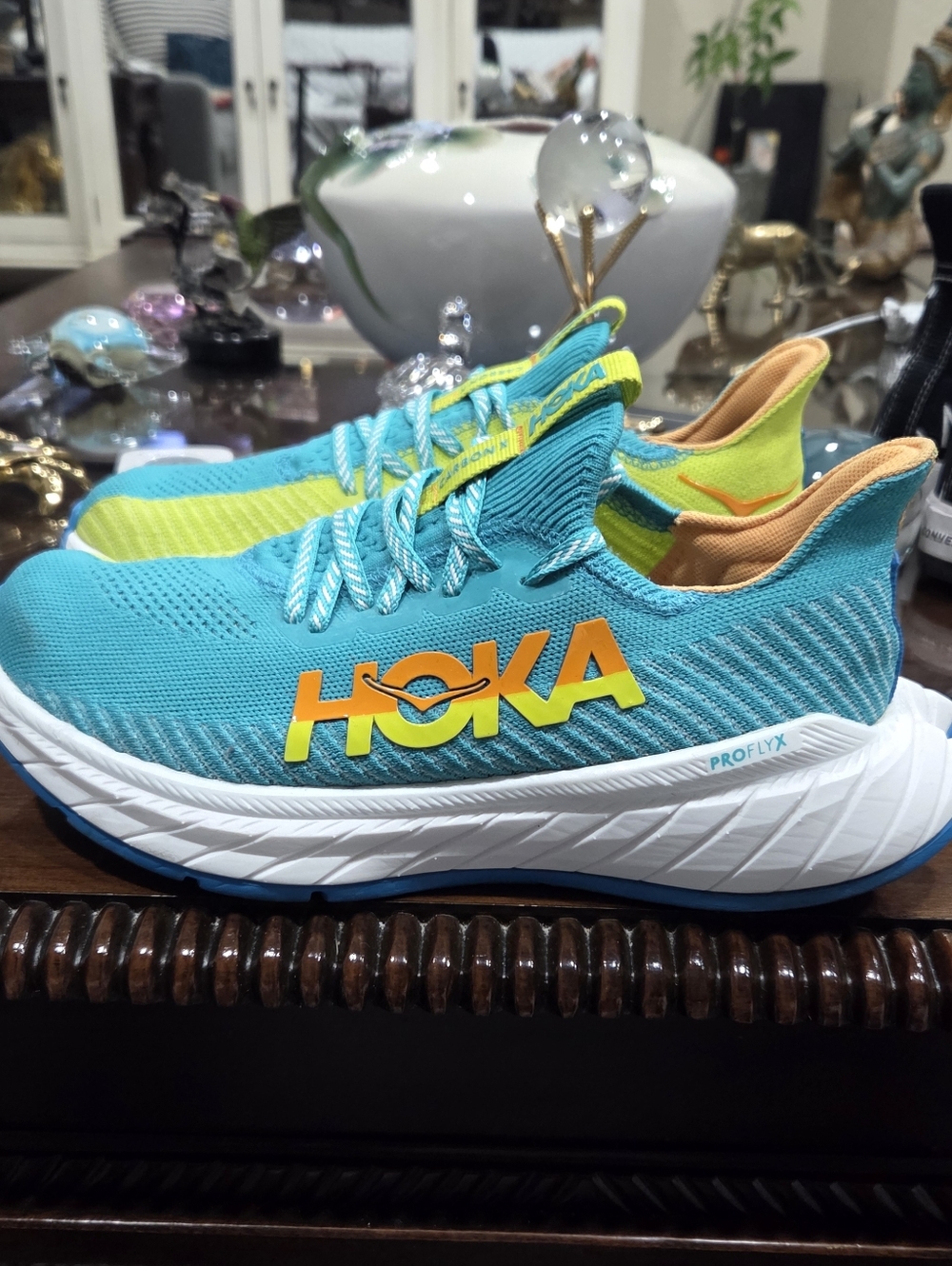HOKA Carbon X Teal & Lime Running Shoes